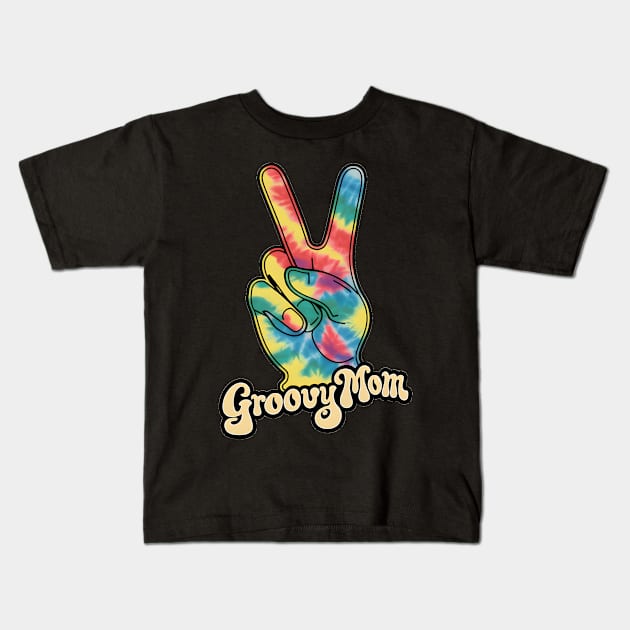 "Groovy Mom Peace Sign Hand Tie-Dye" - Retro Cute Hipster Kids T-Shirt by stickercuffs